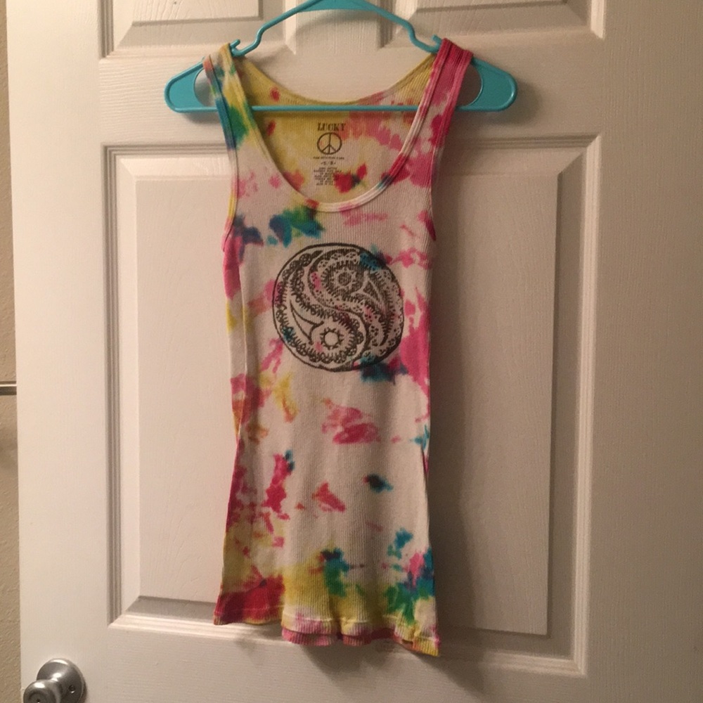 Lucky Brand Tie Dye Yin and Yang Tank Top, S/M,